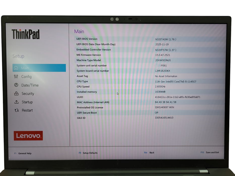 Lenovo ThinkPad X1 Carbon Gen 9 i5-1135G7@2.40GHz 16GB RAM 256GB SSD