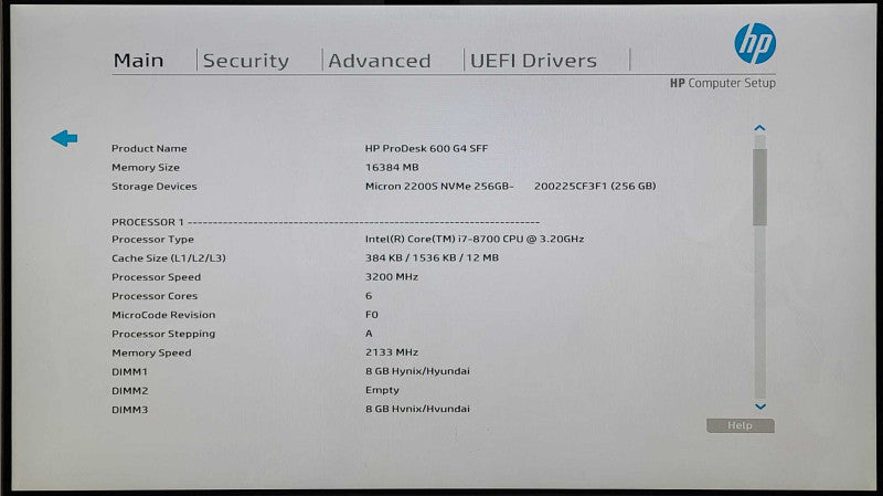 HP ProDesk 600 G4 SFF, Intel i7-8700 3.20GHz, 16GB DDR4, 256GB NVME