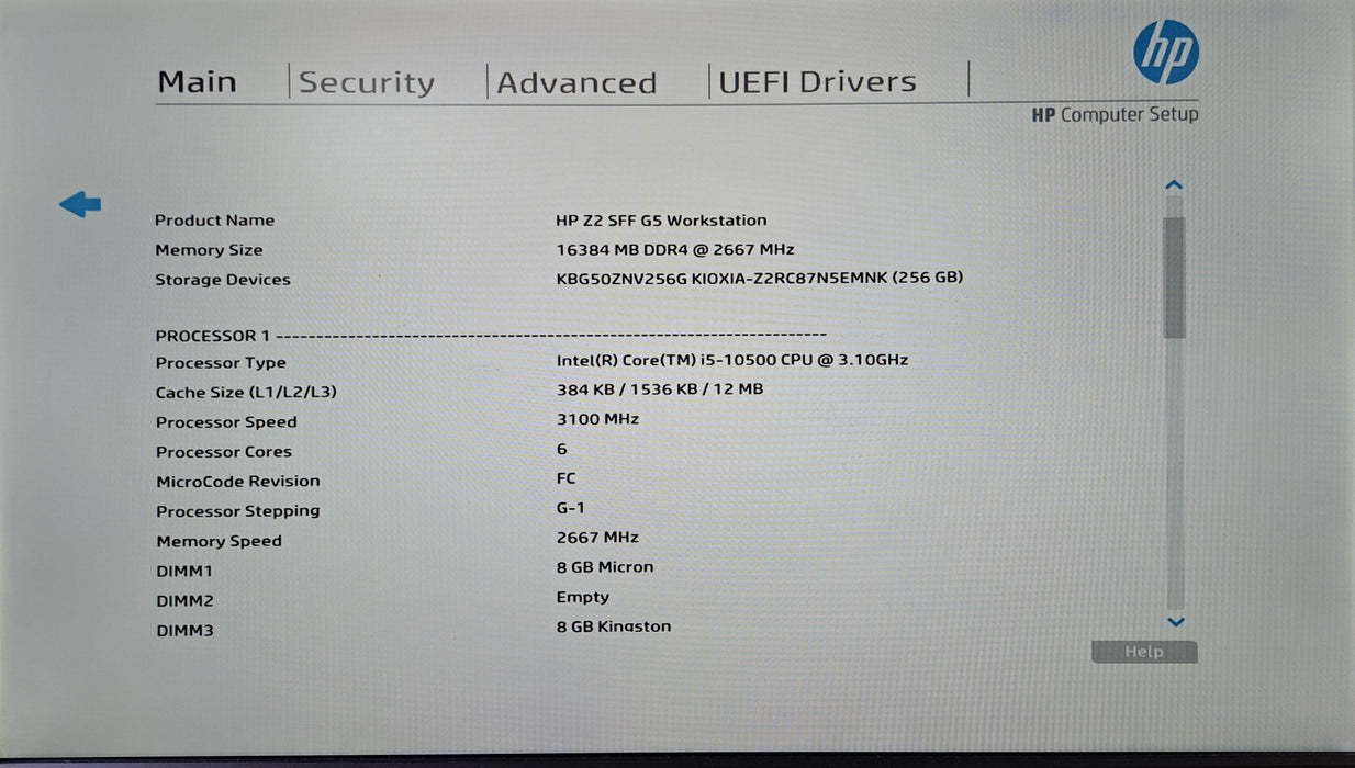 HP Z2 SFF G5 Workstation Intel Core i5-10500 @3.10GHz, 16GB DDR4, 256GB NVMe