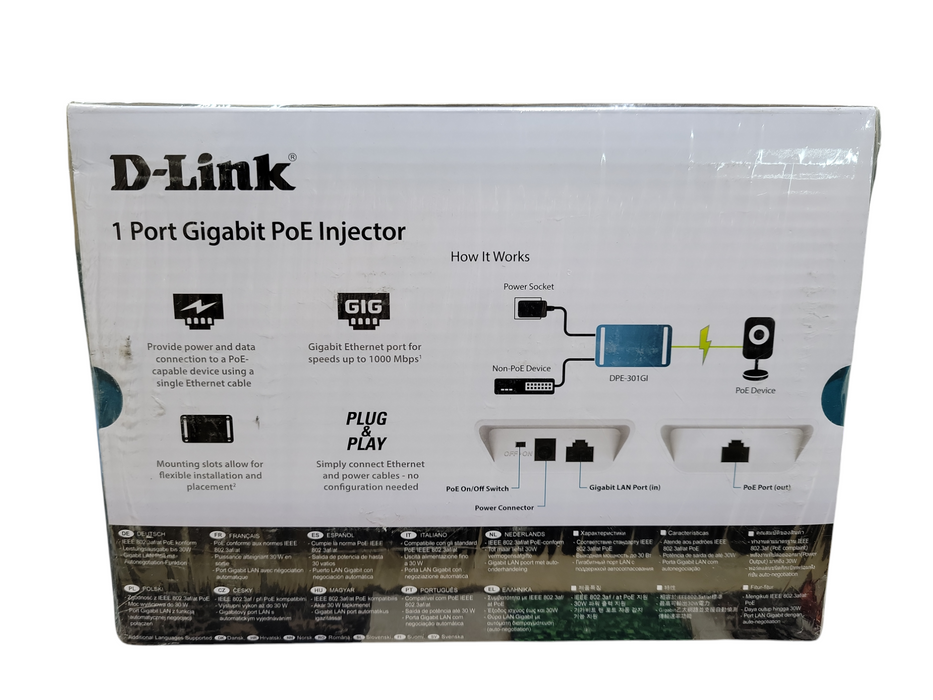 D-Link DPE-301GI Gigabit PoE+ Injector, 30 Watts