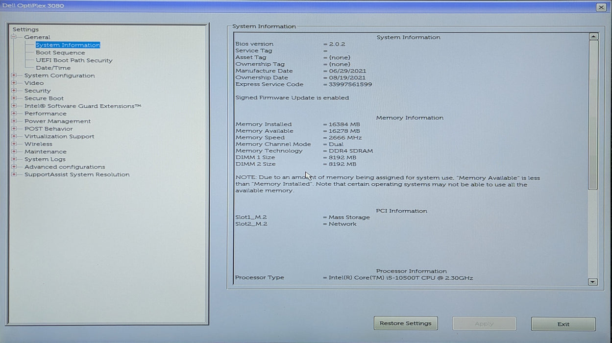 Dell OptiPlex 3080 Micro, i5-10500T 2.30GHz, 16GB DDR4, 256GB NVMe, No PWR