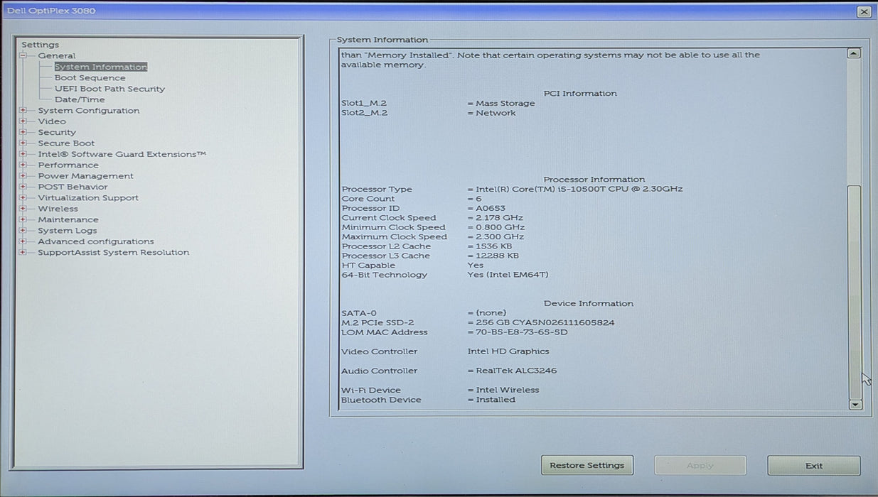 Dell OptiPlex 3080 Micro, i5-10500T 2.30GHz, 16GB DDR4, 256GB NVMe, No PWR