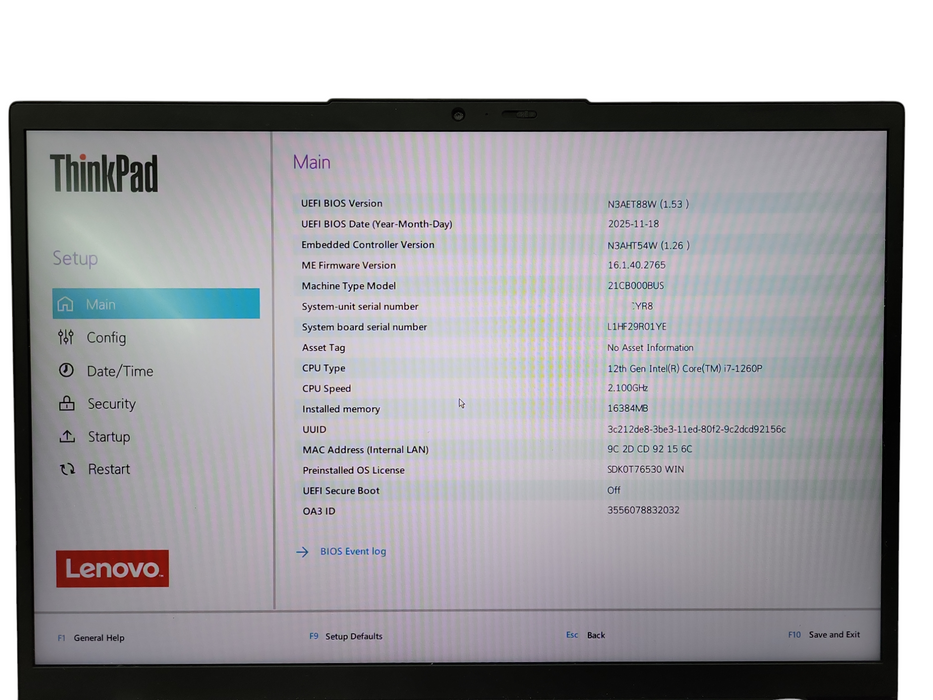 Lenovo ThinkPad X1 Carbon Gen 10 i7-1260P 16GB RAM 256GB NVMe