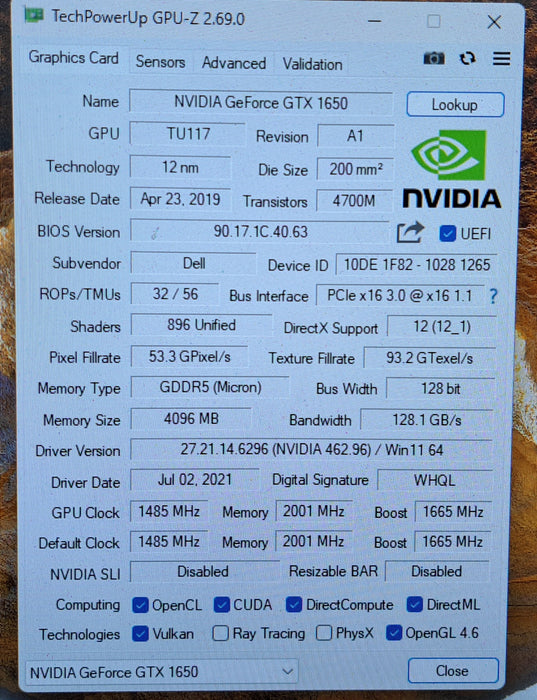 Dell NVIDIA GeForce GTX 1650 4GB GDDR5 Graphics Card 03NR1F