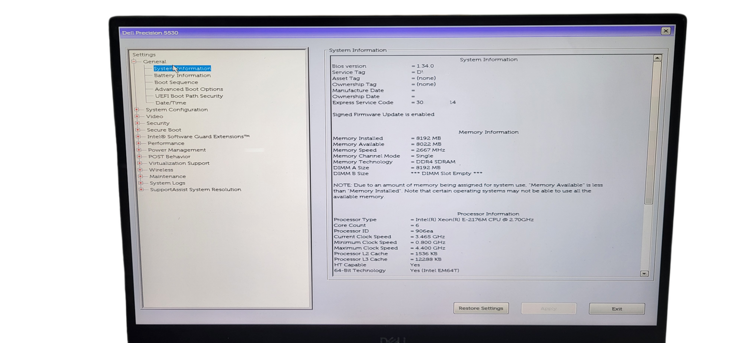 Dell Precision 5530 Xeon E-2176M CPU | 8GB DDR4 | 256GB NVME | P1000 GPU| READ
