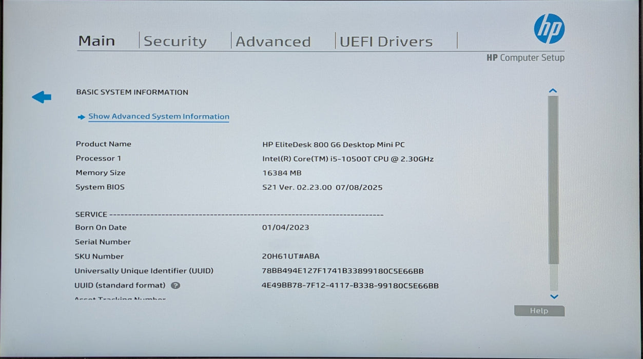 HP EliteDesk 800 G6 Mini PC, i5-10500T 2.30GHz, 16GB DDR4, 256GB NVMe, PWR