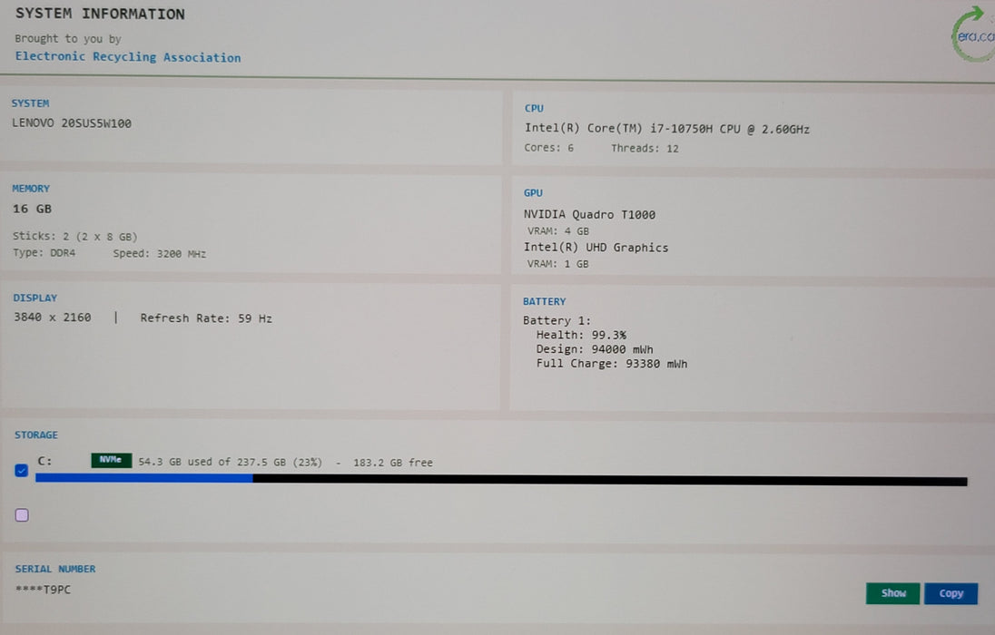 Lenovo ThinkPad P15 i7-10750H 16GB DDR4 Quadro T1000 256GB NVMe 4K