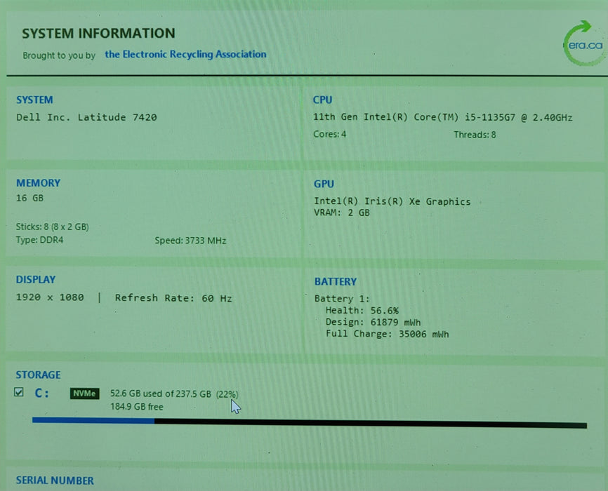 Dell Latitude 7420 i5- 1135G7 2.40GHz 16GB DDR4 256GB NVMe READ