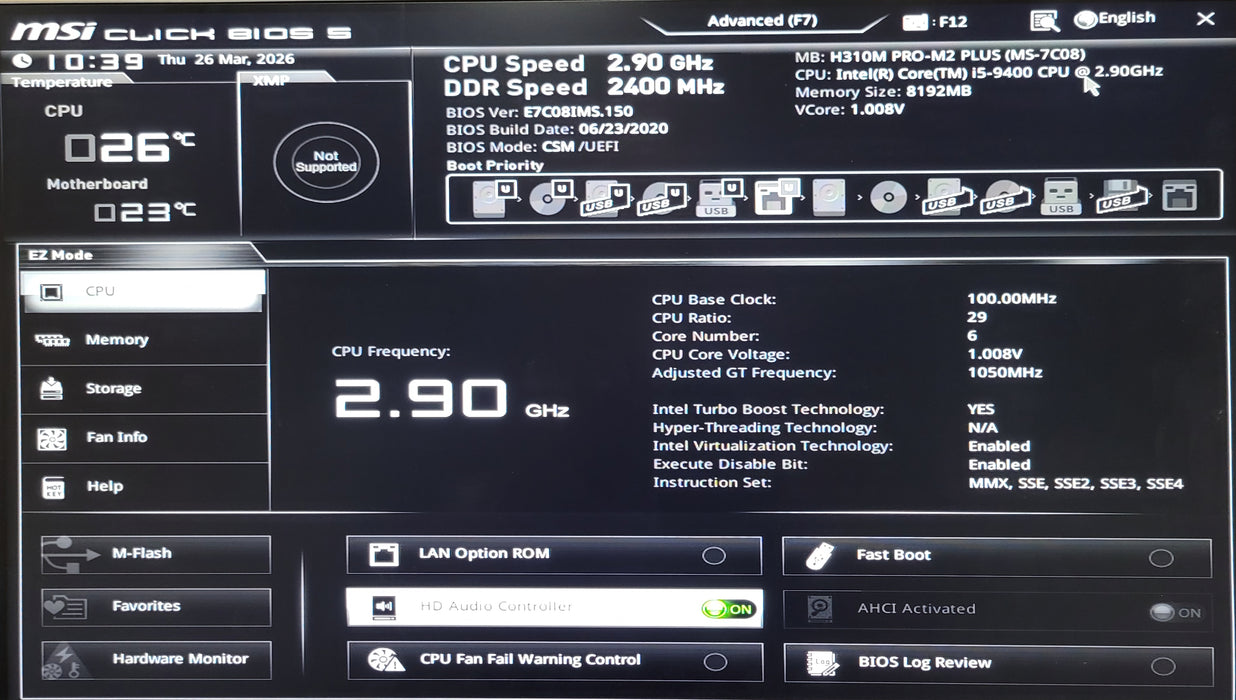 Custom/MSI H310M PRO-M2 Plus, Core I5-9400 2.90GHz, 8GB DDR4, 240GB SSD, 550W