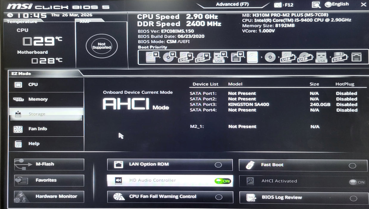 Custom/MSI H310M PRO-M2 Plus, Core I5-9400 2.90GHz, 8GB DDR4, 240GB SSD, 550W