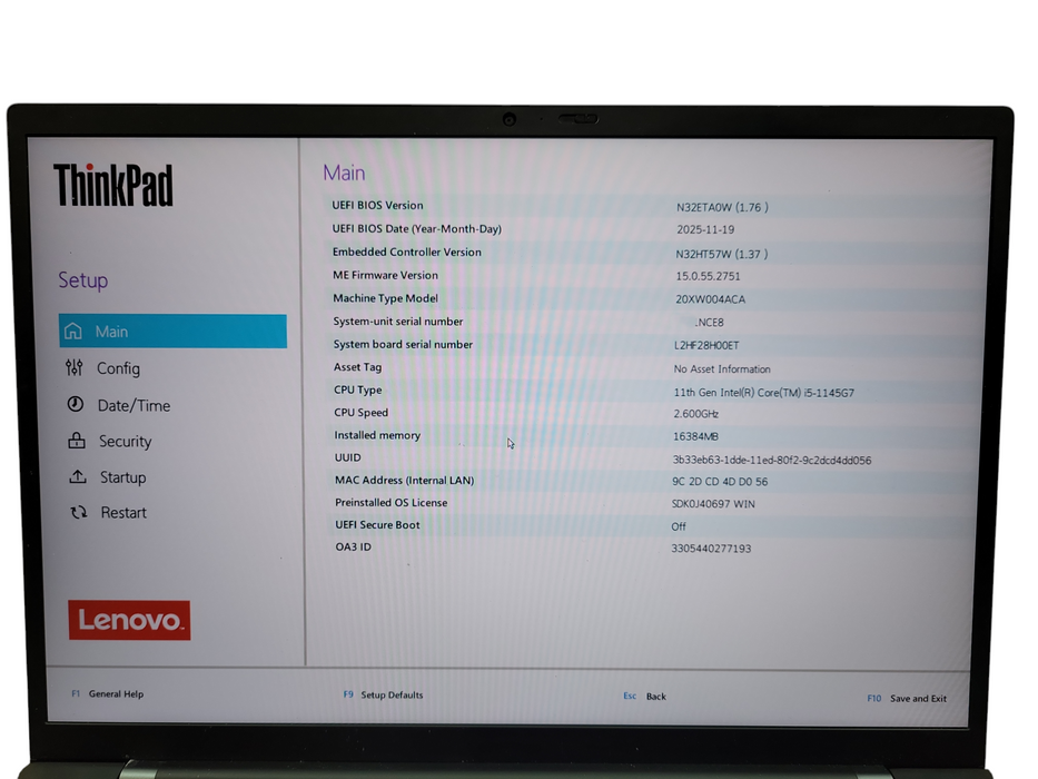 Lenovo ThinkPad X1 Carbon Gen 9 i5-1135G7@2.40GHz 16GB RAM 256GB SSD