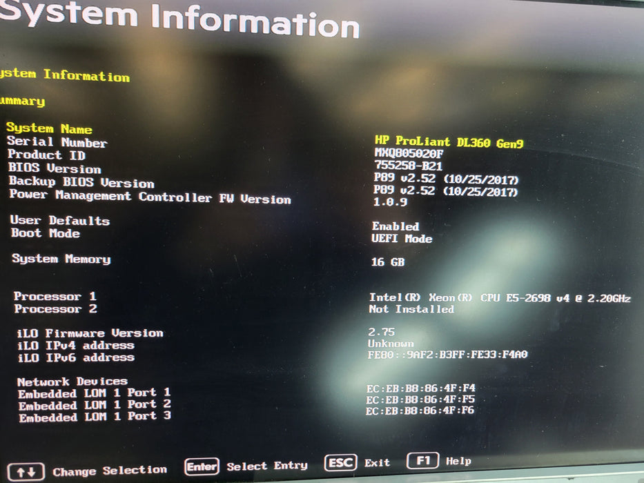 HP ProLiant DL360 Gen9 - Xeon E5-2698 v4 16GB DDR4 P440ar 2x500W PSU