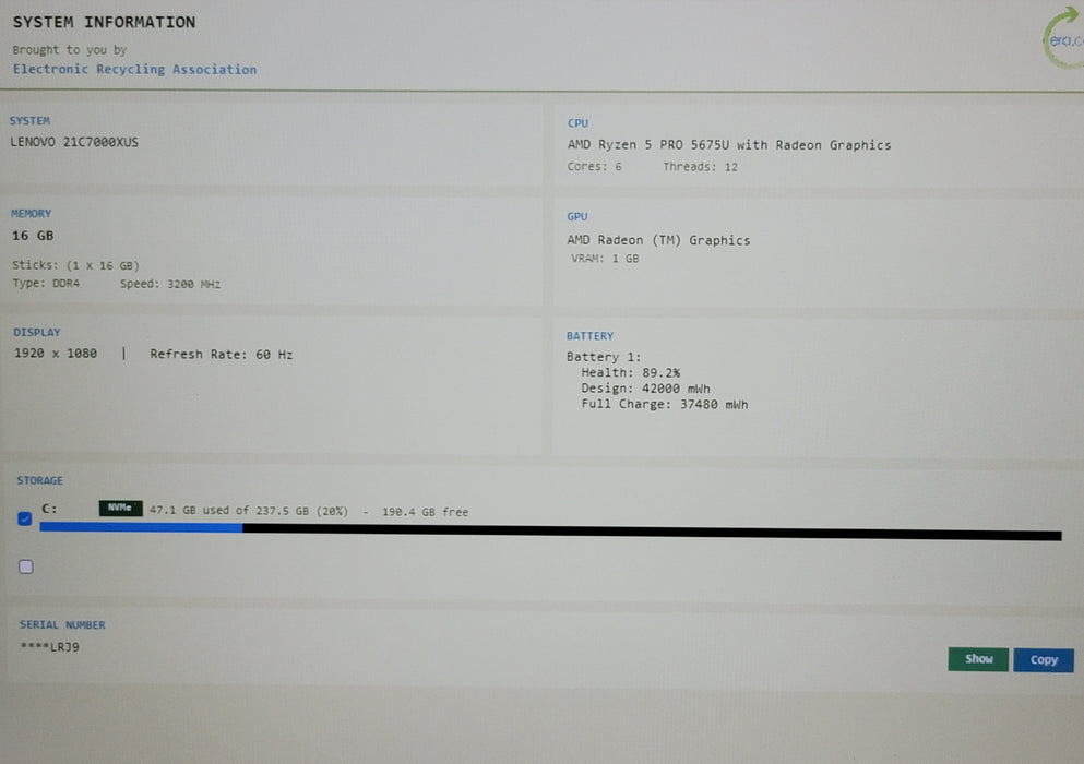 Lenovo ThinkPad L15 G3 Ryzen 5 5675U 16GB DDR4 256GB NVMe