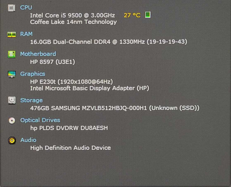 HP ProDesk 600 G5 SFF, i5-9500 3.00GHz, 16GB DDR4 Ram, 512GB NVMe Q