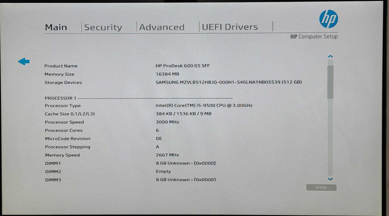 HP ProDesk 600 G5 SFF, i5-9500 3.00GHz, 16GB DDR4 Ram, 512GB NVMe Q