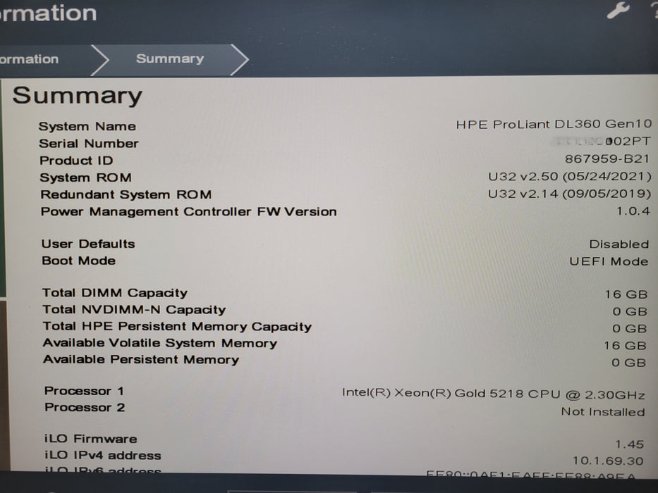 HPE ProLiant DL360 Gen10 8x 2.5" | Xeon Gold 5218 @2.30GHz, 16GB DDR4, P408i-a