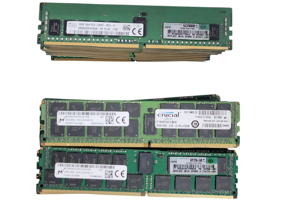 Lot of 151x Assorted Brand/Model/Speed 16GB DDR4 Server RAMs, See detail