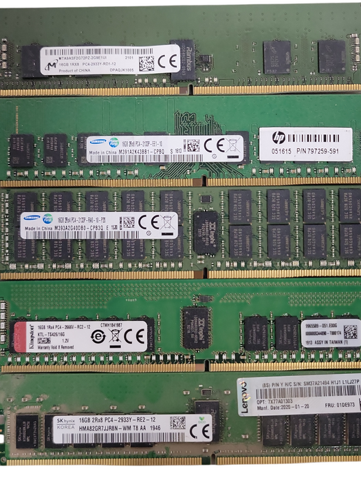 Lot of 151x Assorted Brand/Model/Speed 16GB DDR4 Server RAMs, See detail