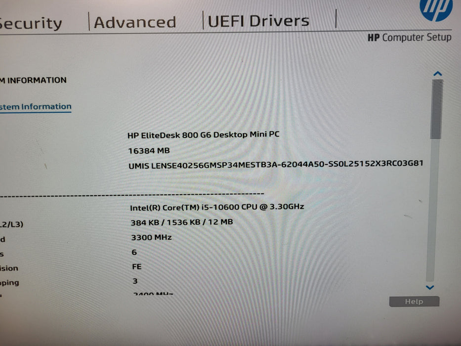 HP EliteDesk 800 G6 i5-10500 @ 3.10GHz 16GB DDR4 256GB NVMe No AC