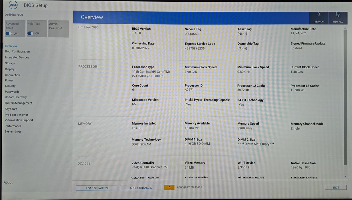 Dell OptiPlex 7090 Micro | Intel Core i5-11500T, 16GB DDR4, 256GB NVMe