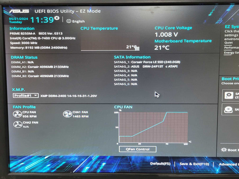Custom/Asus Desktop PC, Core I5-7400 3.0GHz, 8GB DDR4, No HDD _