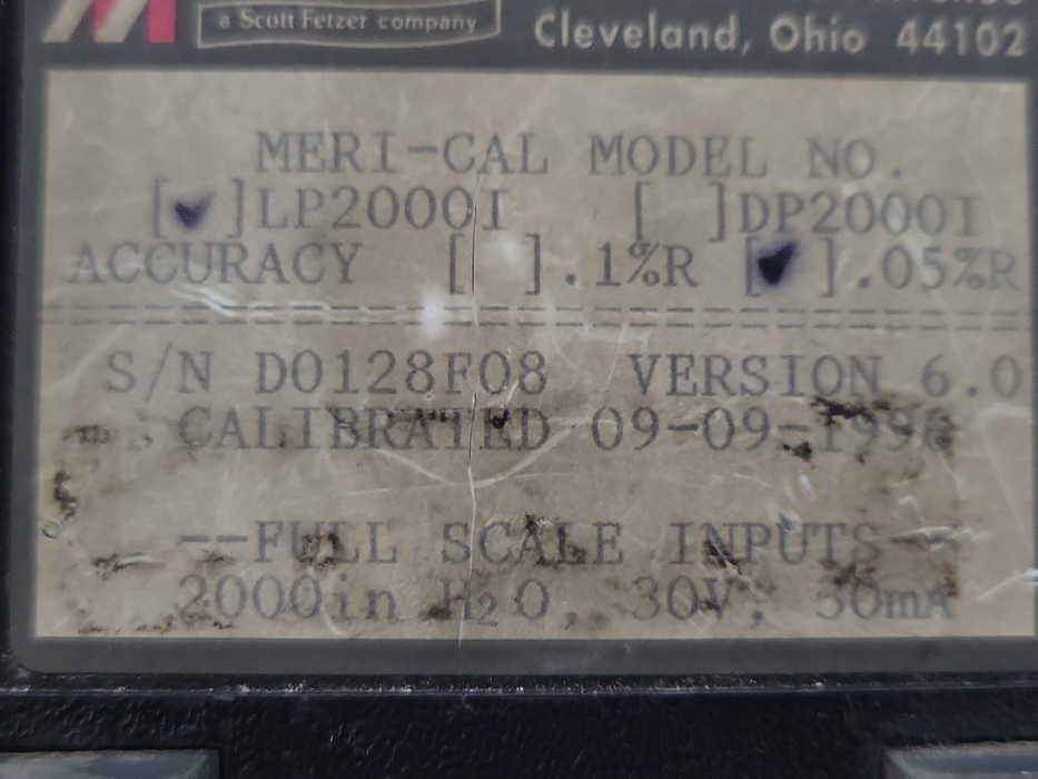 Meri-Cal DP2000I .05%R Digital Manometer Calibrator, READ