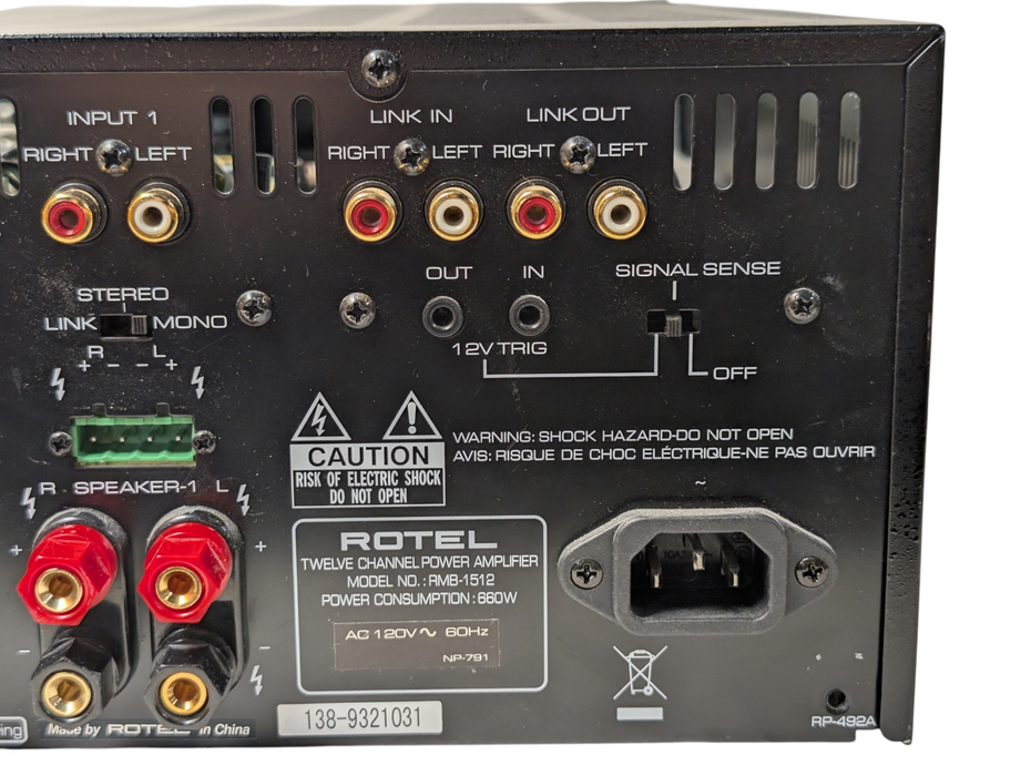 Rotel Twelve Channel Power Amplifier Model RMB-1512