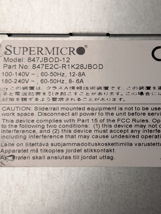 Supermicro 847E2C-R1K23JBOD SAS3 44-Bay JBOD SAS Expander CSE-PTJBOD-CB3 2x1200W