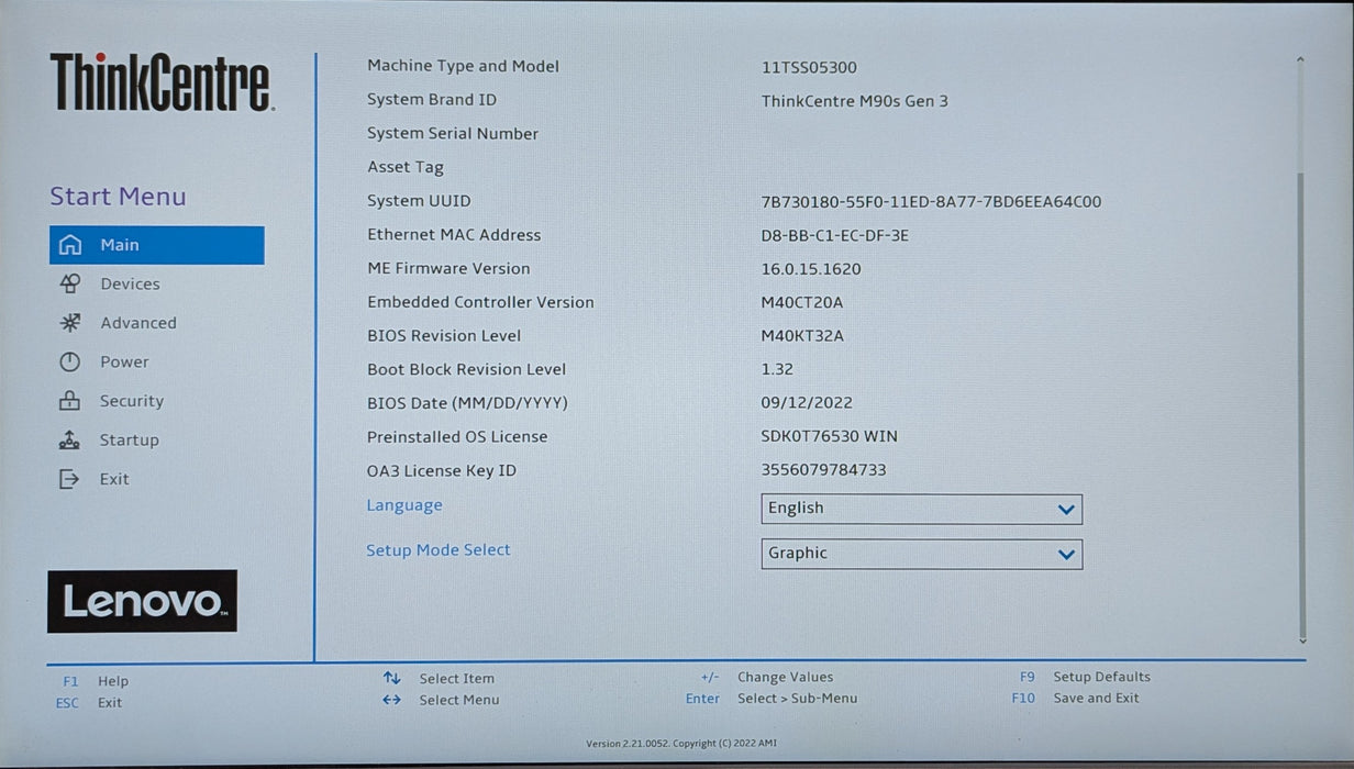 Lenovo ThinkCentre M90s Gen 3 SFF, i5-12500, 16GB DDR5, 256GB NVMe