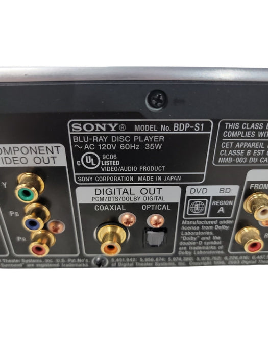 Sony BDP-S1 Blu-Ray Player Home Entertainment