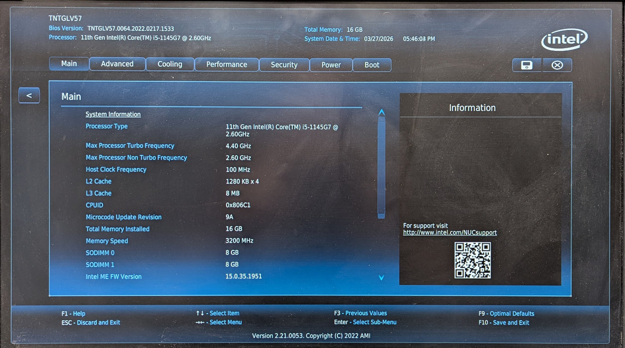 Intel NUC 11 NUC11TNK i5-1145G7 2.60GHz 16GB RAM, 256GB NVMe, PWR