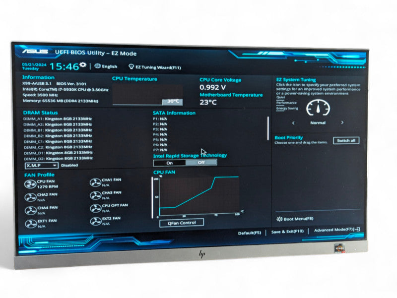 ASUS X99 X99-A/USB 3.1 with Intel Core i7-5930K @ 3.50GHz (6C 12T) 64GB RAM  -