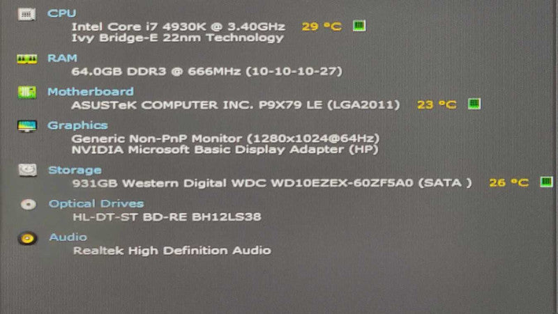 Custom PC/ASUS P9X79 LE, i7-4930K 3.40GHz, 64GB DDR3, 1TB HDD, QUADRO 2000