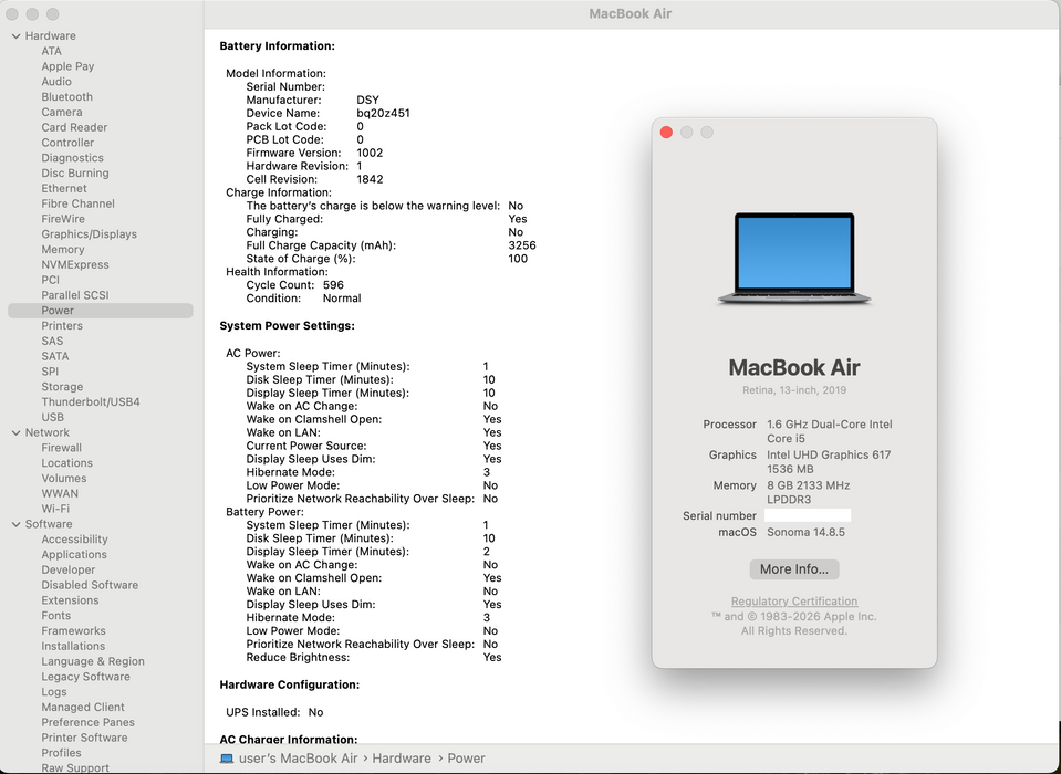 Apple MacBook Air A1932 2019 I5-8210Y, 8GB RAM, 128GB SSD