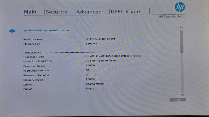 HP ProDesk 400 G4 USFF | i5-8500T @ 2.10GHz 6C, 8GB DDR4 256GB SSD