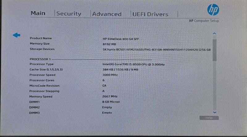 HP EliteDesk 800 G4 SFF | i5-8500 @ 3.00GHz 6C, 8GB DDR4, 256GB NVMe