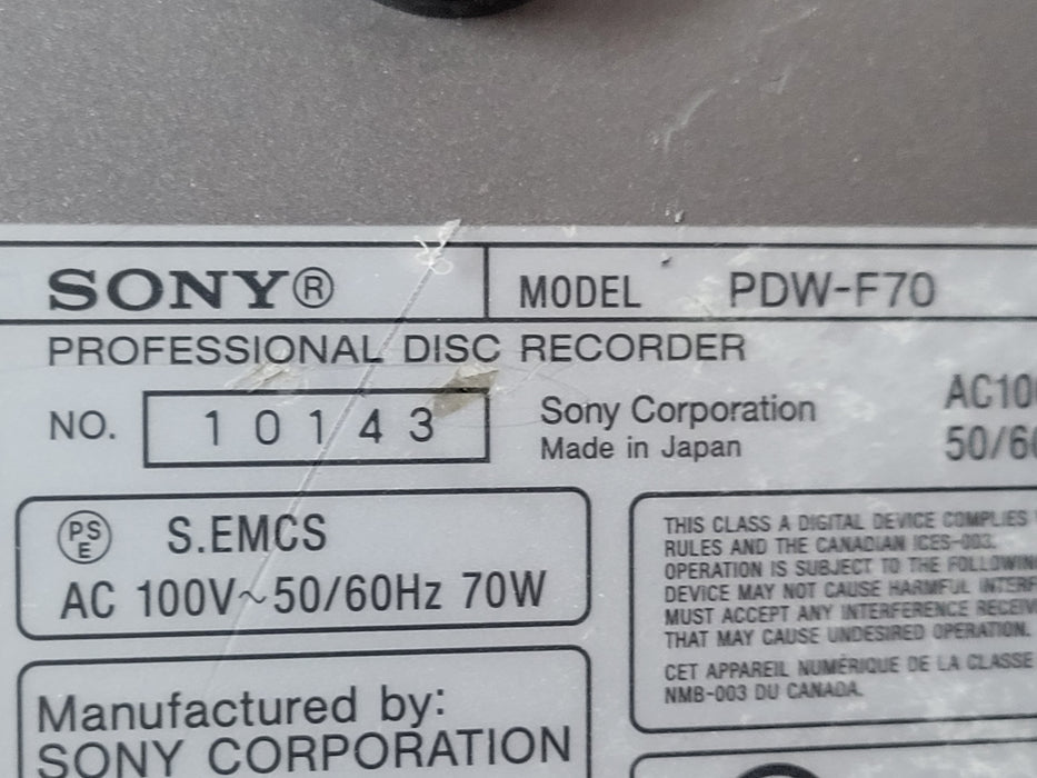 Sony PDW-F70 XDCAM HD Professional Disc Recorder Deck - Power Tested - READ