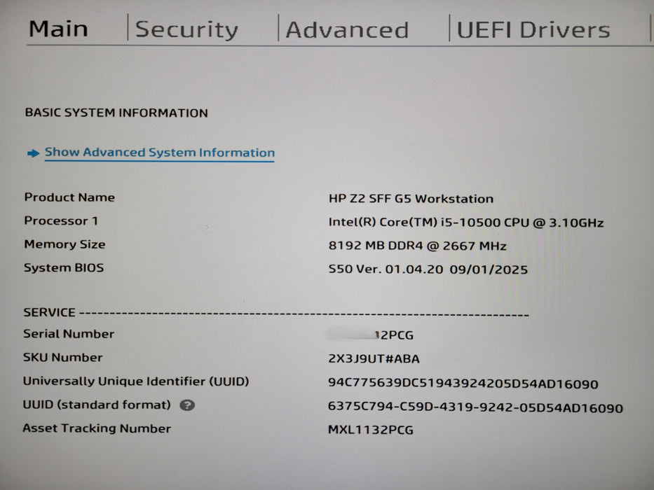 HP Z2 SFF G5 Workstation PC Core i5-10500 3.1GHz 8GB 256GB NVMe
