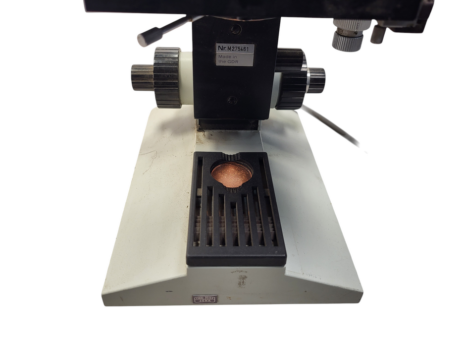 Vintage CARL ZEISS JENA BINOCULAR MICROSCOPE 10/0.25, L25/0.35, 40/0.65, 160/-A