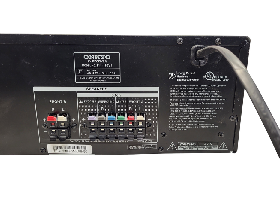 Onkyo HT R391 AV Receiver 5.1 Surround - No Remote