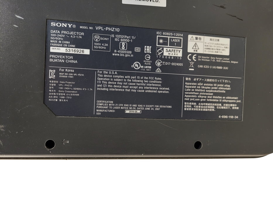 Sony VPL-PHZ10 Laser Projector 5000 Lumens HDMI 1920x1200 Only 721 Laser Hours