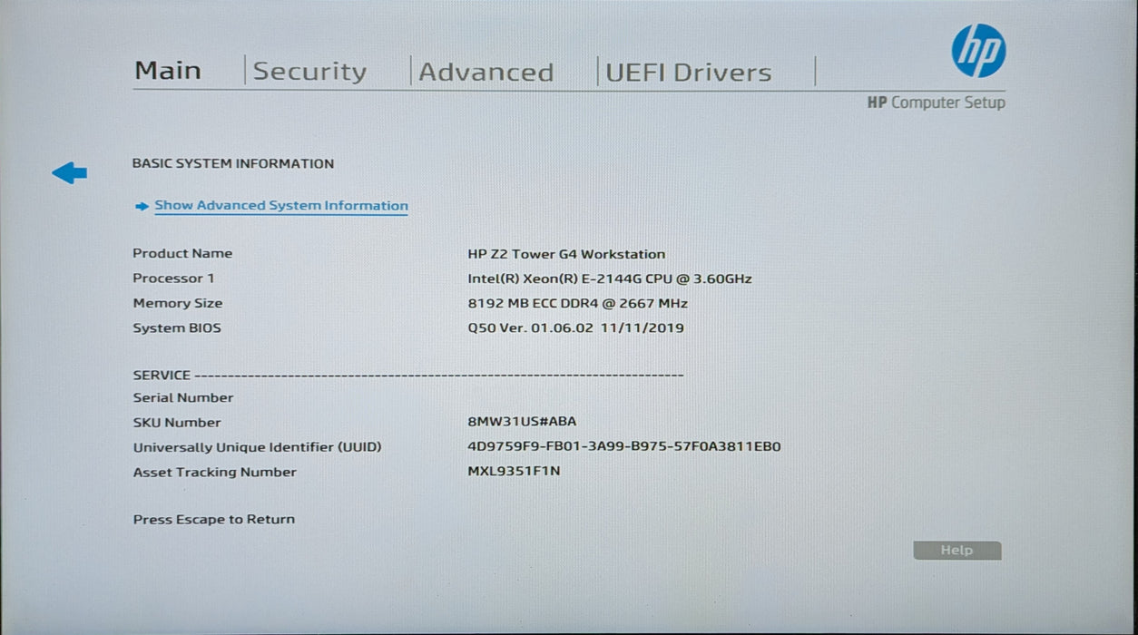HP Z2 SFF G4 Workstation, Xeon E-2144G 3.60GHz, 8GB DDR4, 256GB NVMe, P600