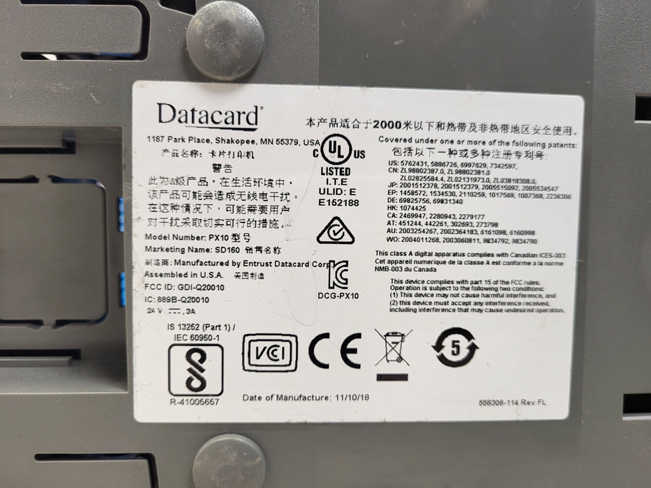 DATACARD SD160 PX10 Single Sided ID CARD PRINTER No ribbon/AC