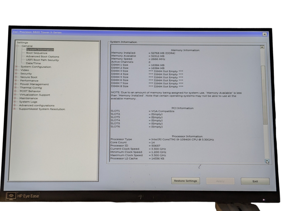 Precision 5820 Tower Intel Core i9-10940X 32GB RAM 256GB NVMe SSD