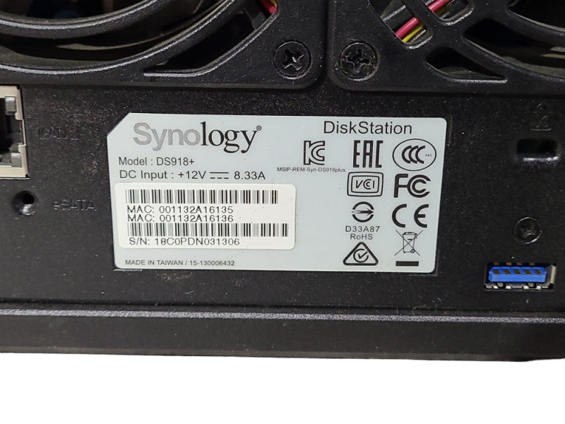 Synology 4 Bay NAS DiskStation DS918+ 4GB RAM, No HDD, No Caddies