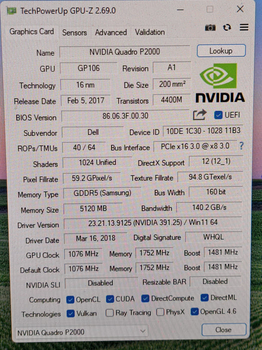 NVIDIA Quadro P2000 5GB GDDR5 Graphics Card | 4x DisplayPort