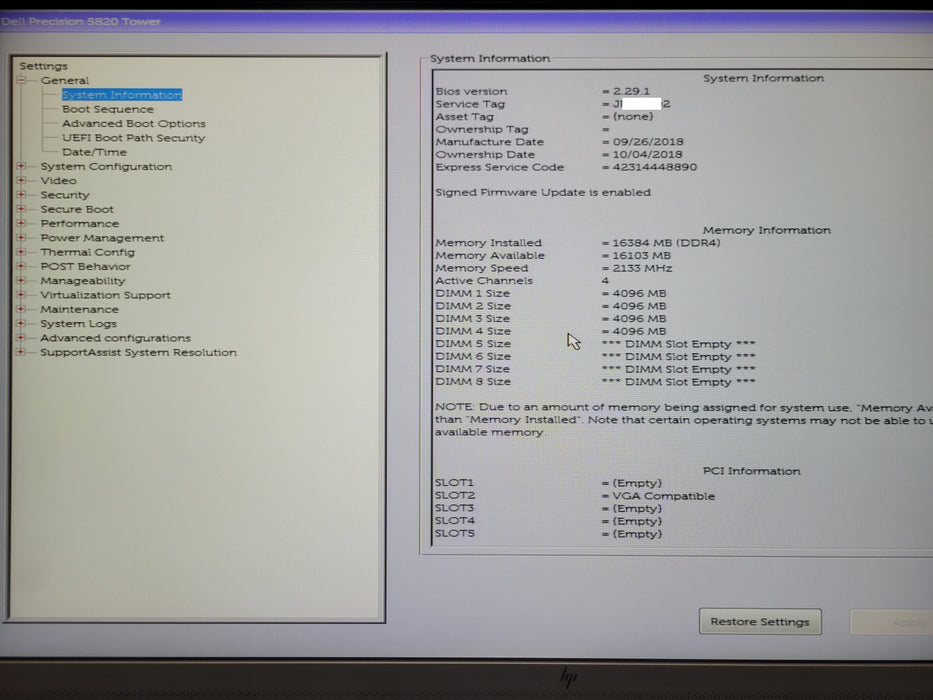 Dell Precision T5820, Xeon W-2125 16GB DDR4 950W PSU, Quadro P400, NO HDD, SEE