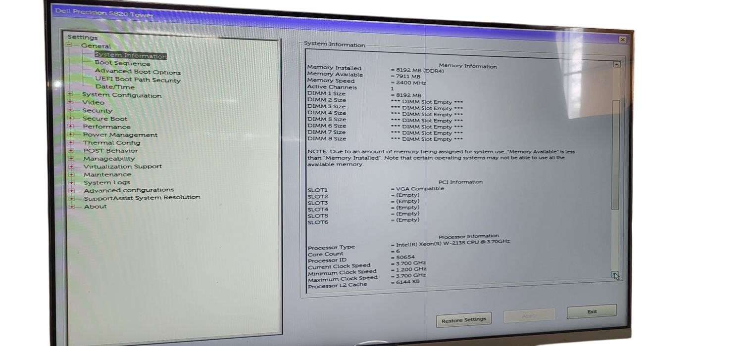 DELL Precision 5820 Intel Xeon W-2135 CPU | 8GB DDR4 | No HDD | P620 GPU | 950W