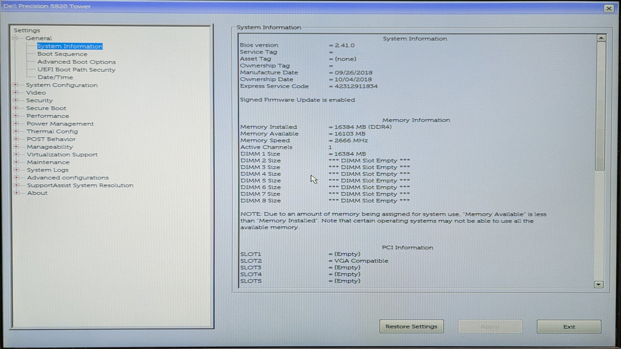 Dell Precision T5820 Xeon W-2125 16GB DDR4 950W PSU, NO HDD