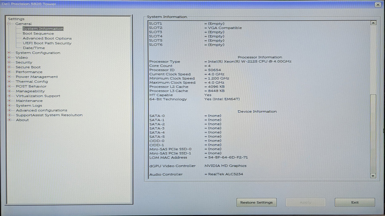 Dell Precision T5820 Xeon W-2125 16GB DDR4 950W PSU, NO HDD